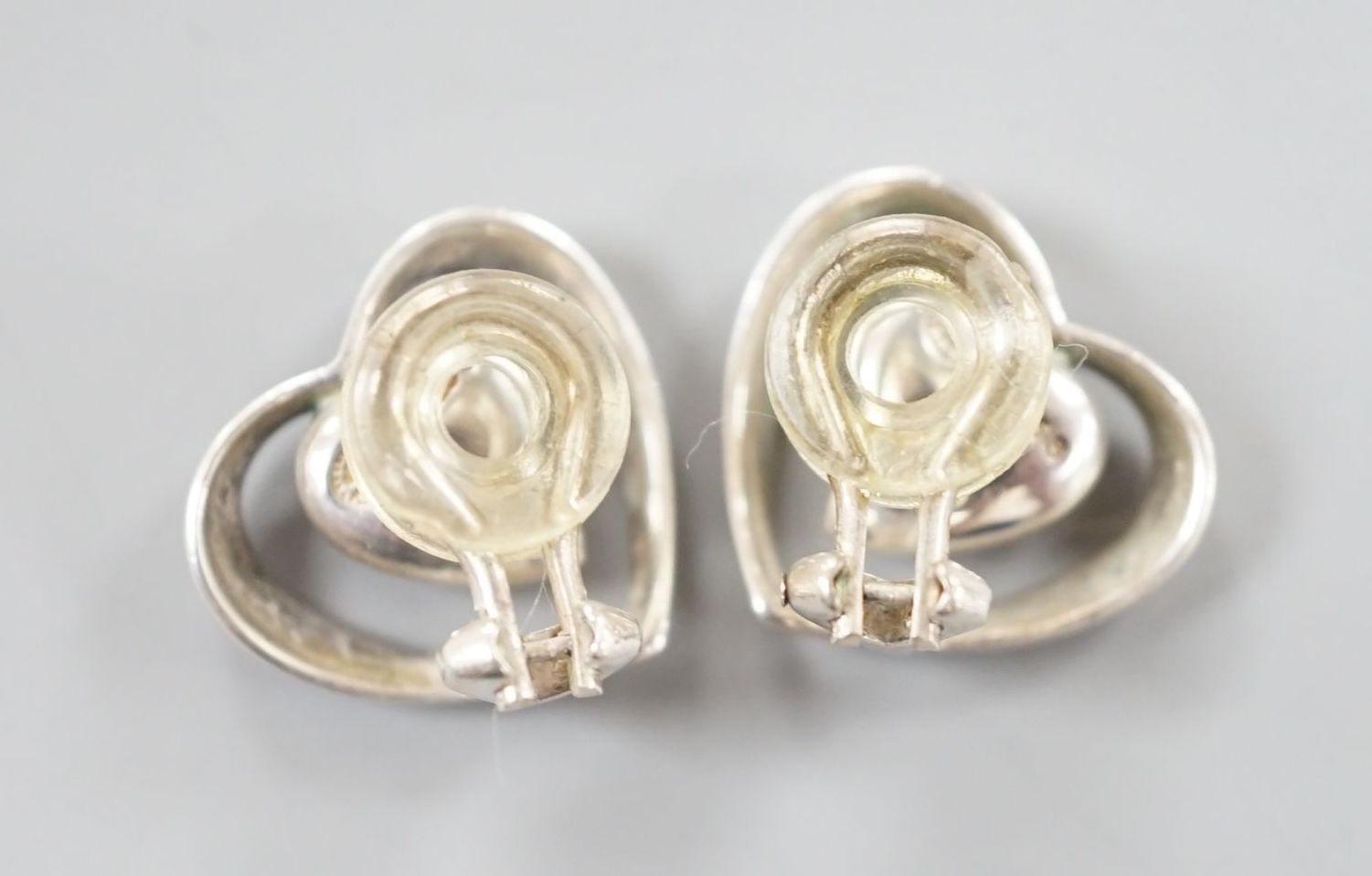 A pair of Georg Jensen sterling openwork heart ear clips, 15mm.